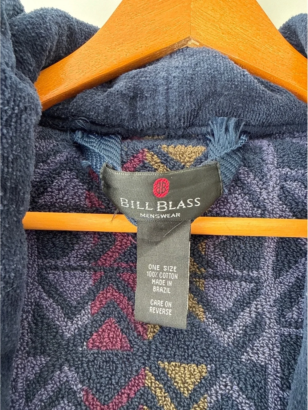 Vintage Bill Blass Mens Robe One Size Geometric Terry Cloth Cotton Belted